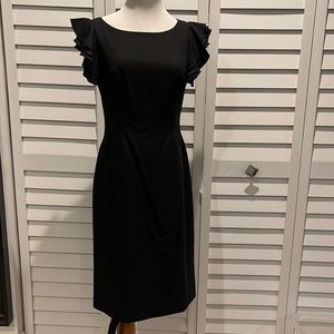 Ann Taylor Black Pre Loved Midi in EUC with Ruffle Sleeves, lined and very Chic.